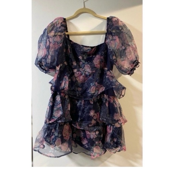 ALTAR’D STATE Navy Floral Chiffon Mini Dress - Picture 3 of 7